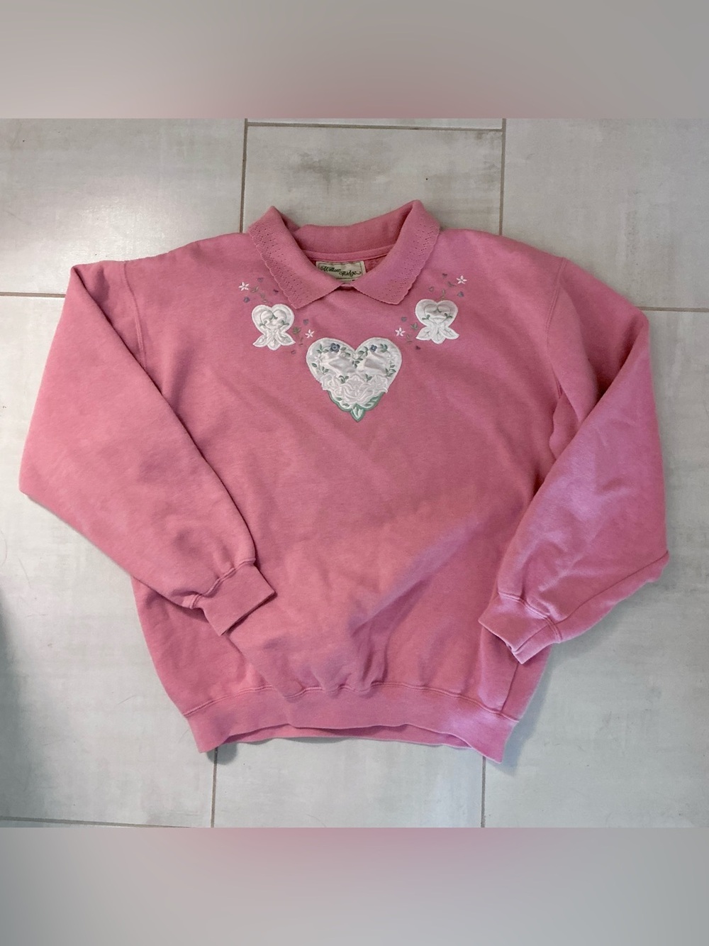 Willow Ridge Pink Polo Collar sweater Sweatshirt Embroidered Heart vintage